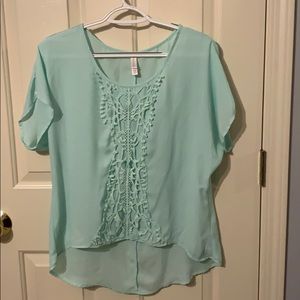 Blue sheer lace blouse